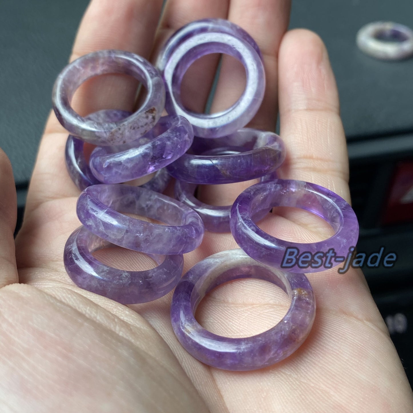 Wholesale US size 5-12 Natural amethyst ring Purple Crystal finger band ring Quartz Solid amethystine stone lady lavender gem wedding ring