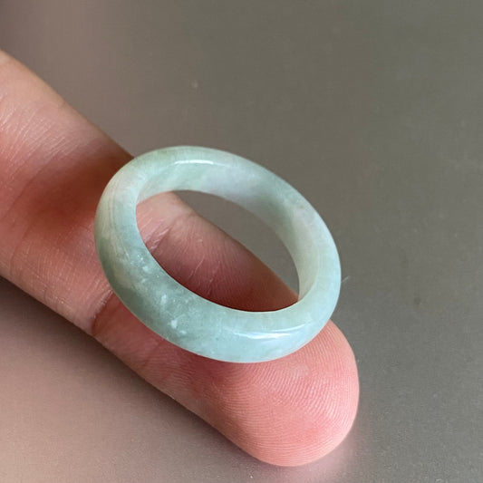 19.3mm Grade A jade Narrow Band Ring Natural Real Jadeite Hand carved bead Green gemstone Burma Lady jadeware men's rings Type A stone