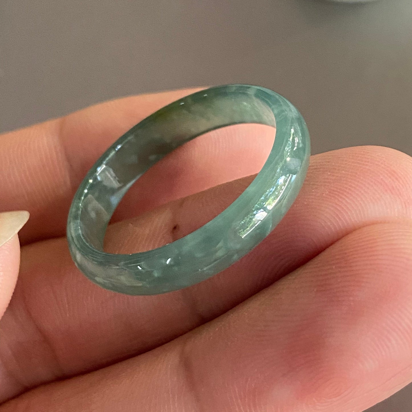 25.3mm huge Natural Snowflake Guatemala Jadeite wide rings Grade A Jade Blue gemstone men dragon Guatemalan jadeite ring