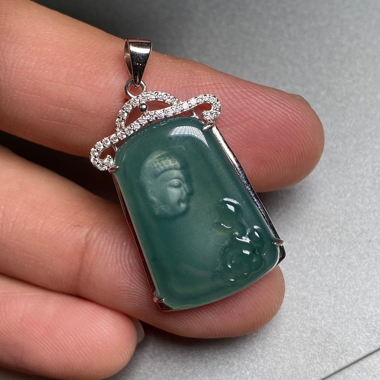 Meditation Buddha Natural Guatemalan jadeite Translucent Blue Grade A jade pendant with 925 Sterling Silver button bail necklace jade 弥勒佛