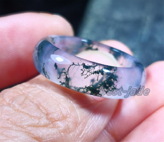 US size 5-12 Beautiful transparent Natural Aquatic agate finger band ring lady gemstone Jewelry jade gift