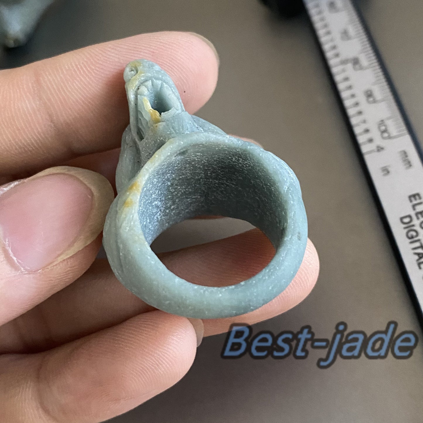 3D wolf Natural Black Grade A jade Band Ring Hand carved Burma jadeite animal   Rough stone Man jewelry gift