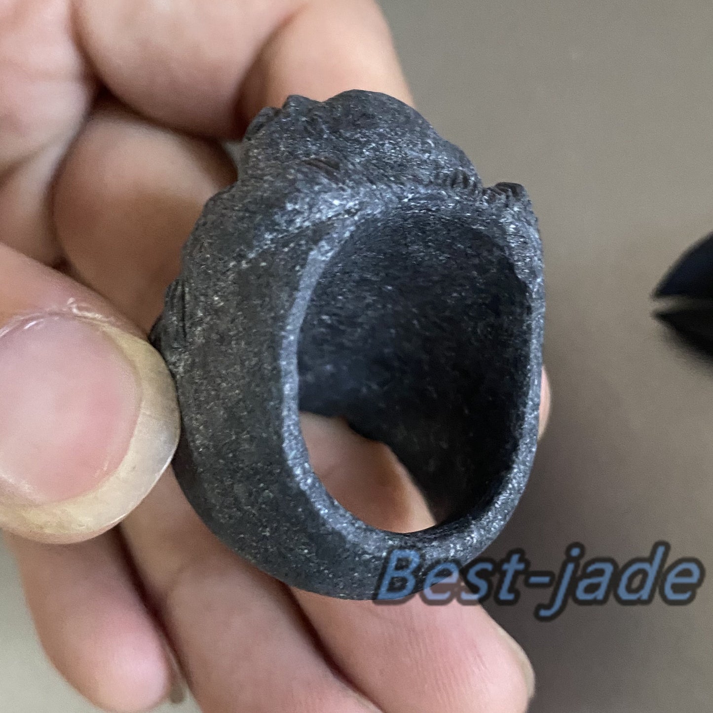 3D Gorilla Natural Black Grade A jade Band Ring Hand carved Burma jadeite animal   Rough stone Man jewelry gift