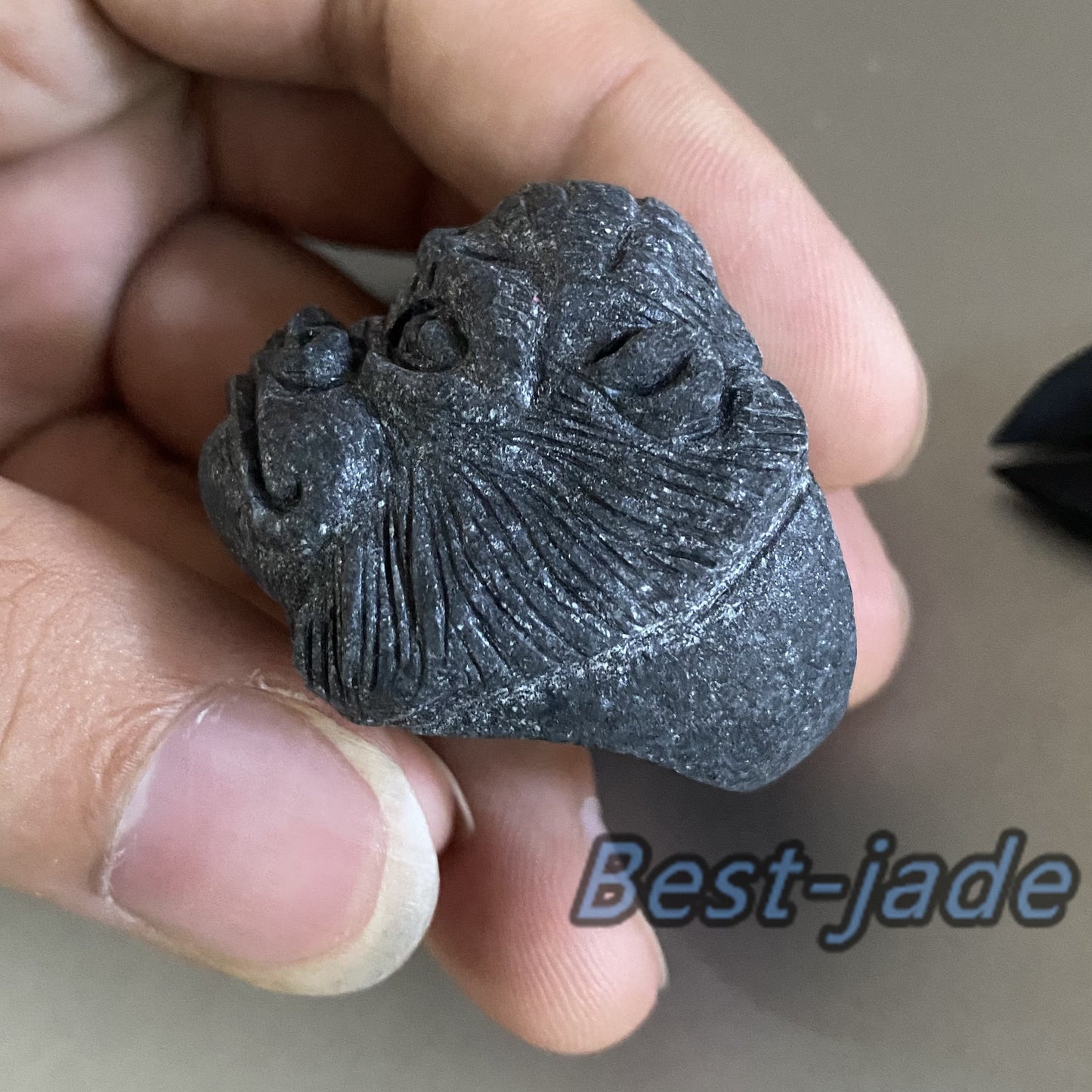 3D Gorilla Natural Black Grade A jade Band Ring Hand carved Burma jadeite animal   Rough stone Man jewelry gift