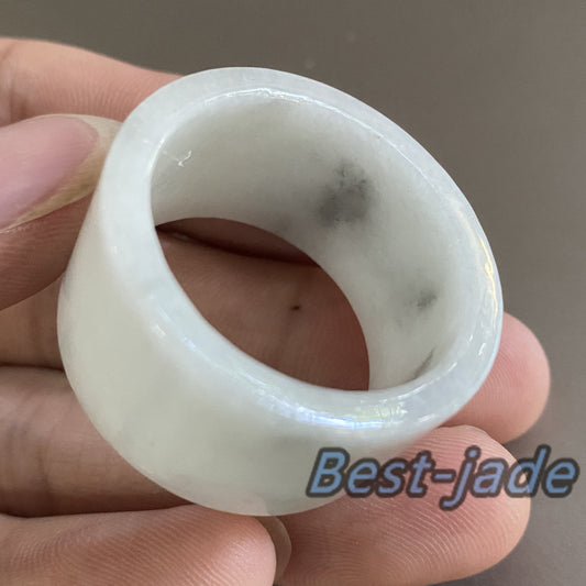 Huge 28.5mm Grade A jade Wide Band Ring Natural Real Jadeite Hand carved bead Green gemstone Burma Lady jadeware Type A stone finger ring