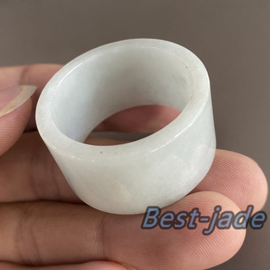 Huge 29.3mm Grade A jade Wide Band Ring Natural Real Jadeite Hand carved bead Green gemstone Burma Lady jadeware Type A stone finger ring