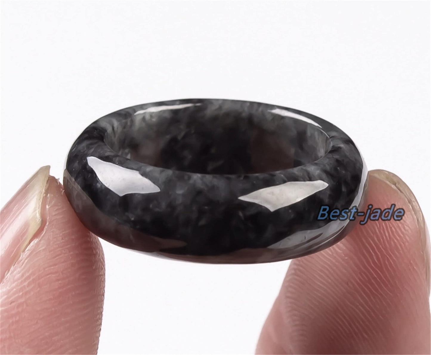 US size 5-11 Black white jadeite band Ring Natural Grade A Jadeite Burma Jade black jadeite gemstone Lady Myanmar jadeite jewelry gift