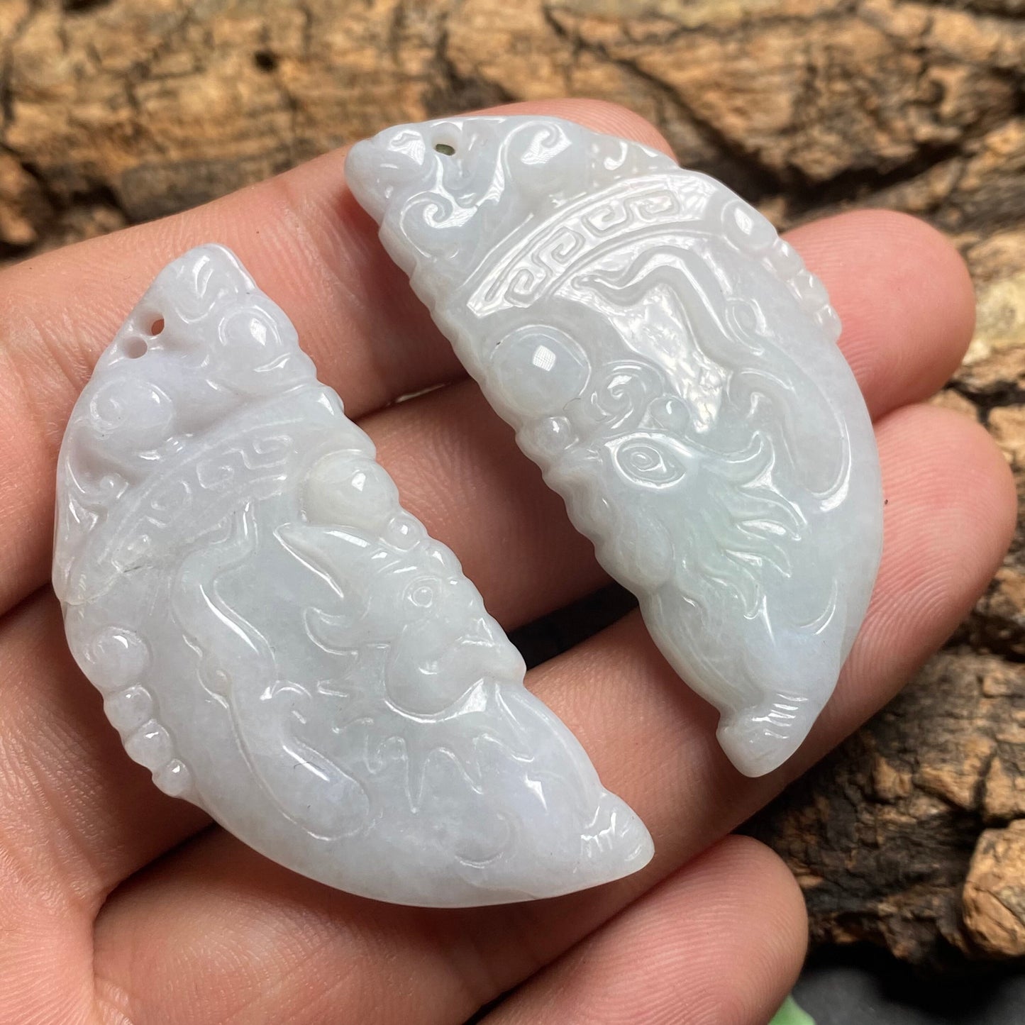 1 Paar Vintage Drache und Phönix Grade A Jade Grüne Jade ICE Jadeit Valentinstag Anhänger Le retro