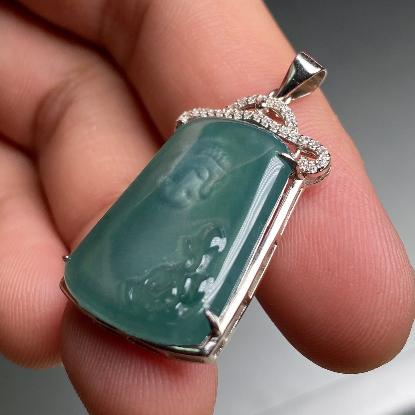 Meditation Buddha Natural Guatemalan jadeite Translucent Blue Grade A jade pendant with 925 Sterling Silver button bail necklace jade 弥勒佛