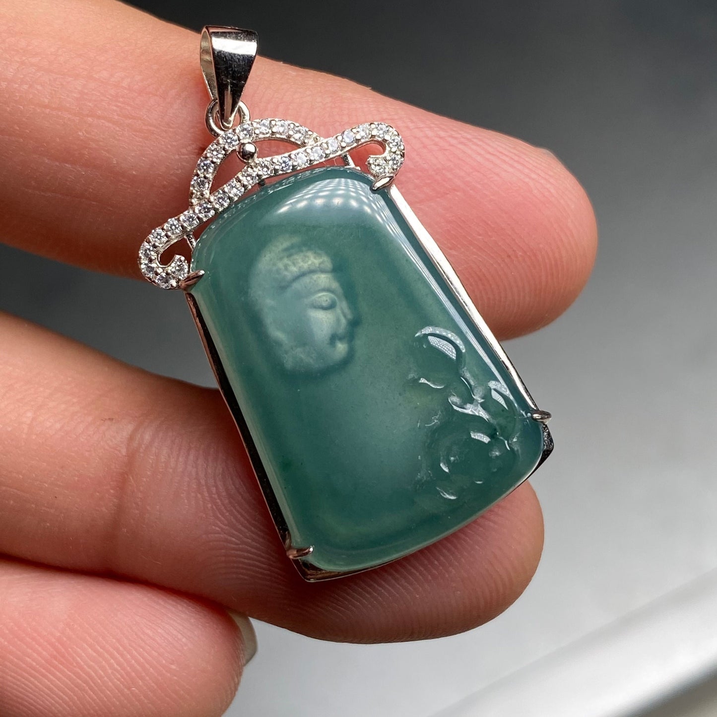 Meditation Buddha Natural Guatemalan jadeite Translucent Blue Grade A jade pendant with 925 Sterling Silver button bail necklace jade 弥勒佛