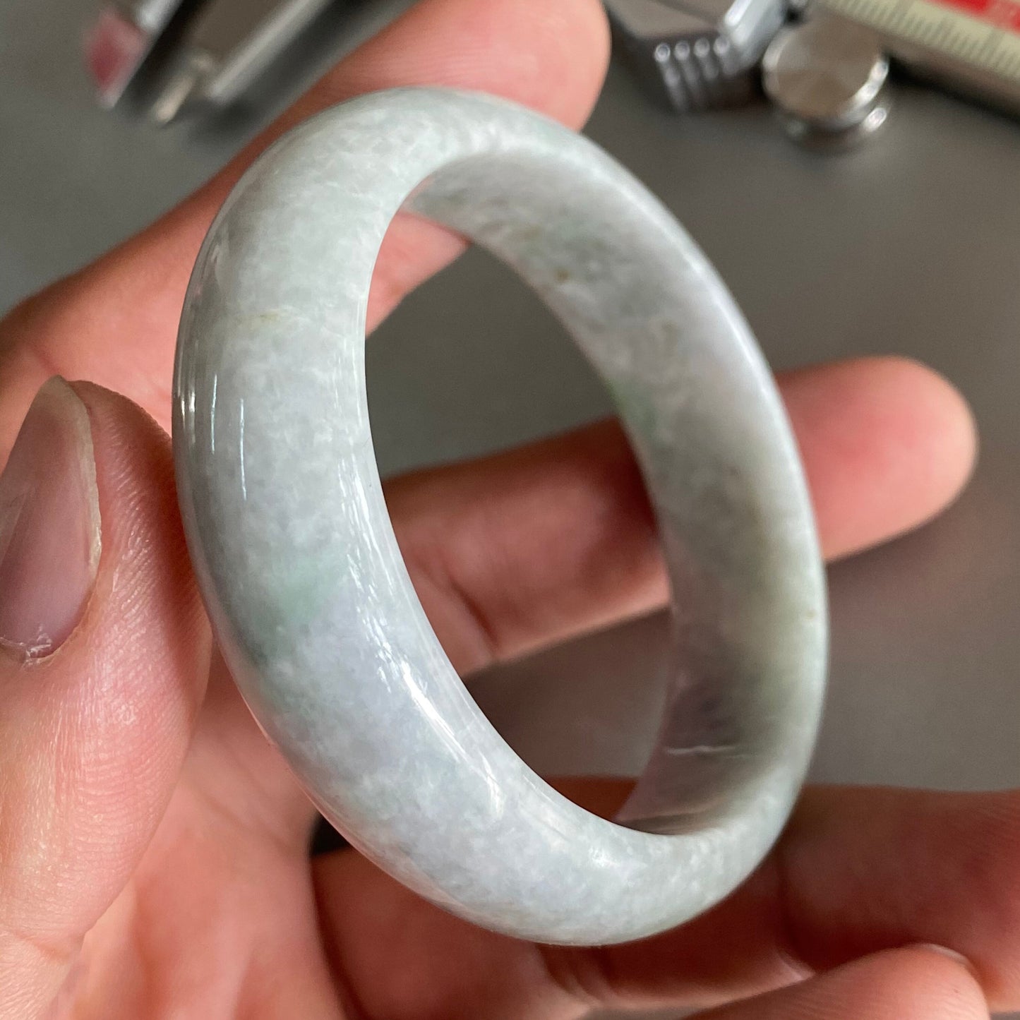 53.8×48.1mm Grade A Jade Natural green Round bangle Myanmar jadeite Lady Bracelet Ice green Type A stone small hand female bangle  翡翠飘花手镯