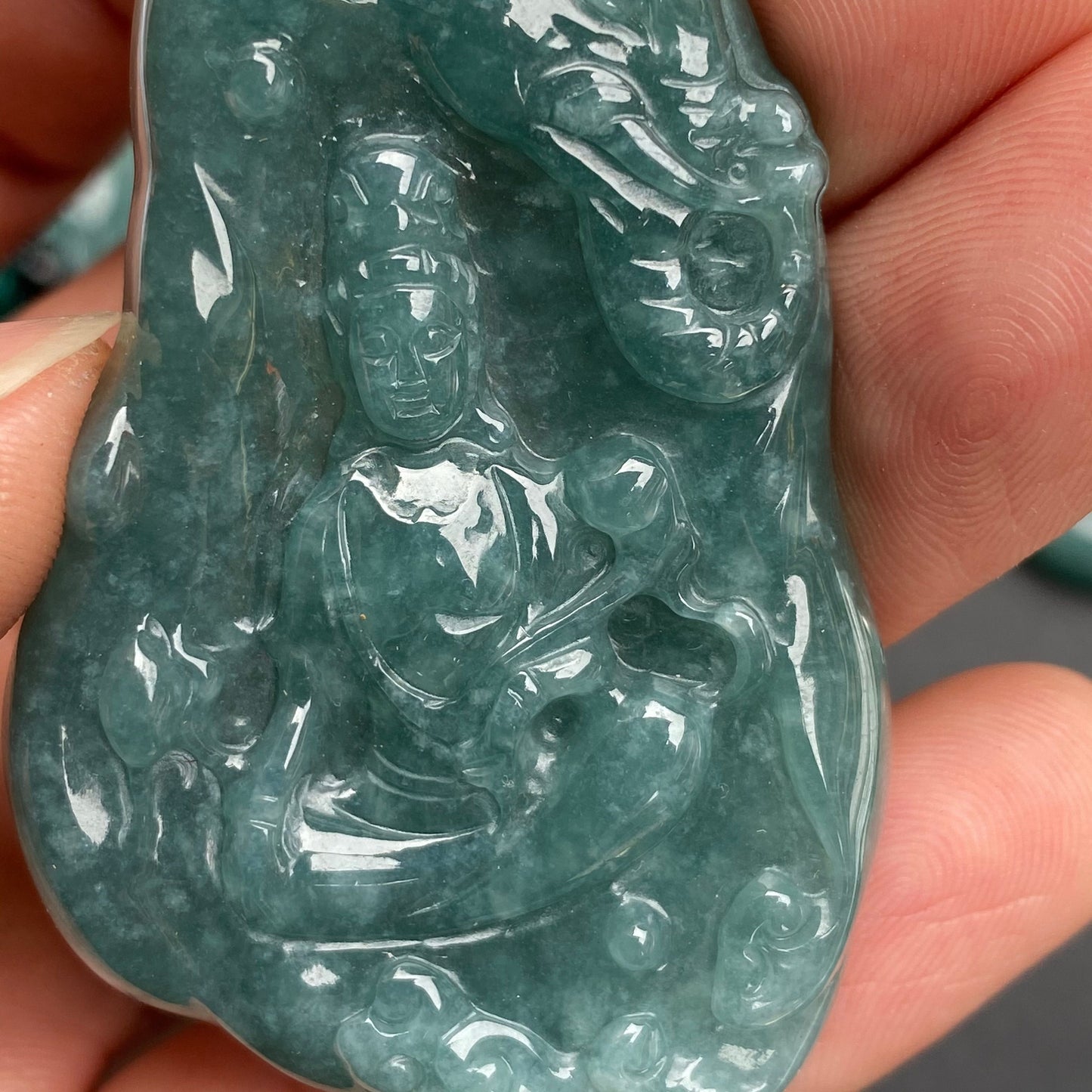 Natural snowflakes Blue Jadeite top Guatemalan jadeite Translucent Grade A jade Guan yin Buddha Kwan yin pendant Buddhism necklace jade gift