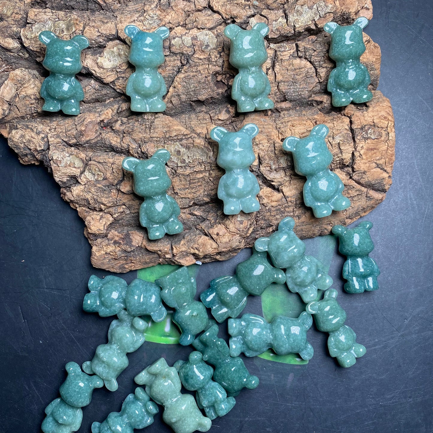 Cute Bear pendant Natural Green Grade A Jade Burma Jadeite 3d cartoon earrings  bead hand Carved Myanmar jade Pendant necklace jade gift