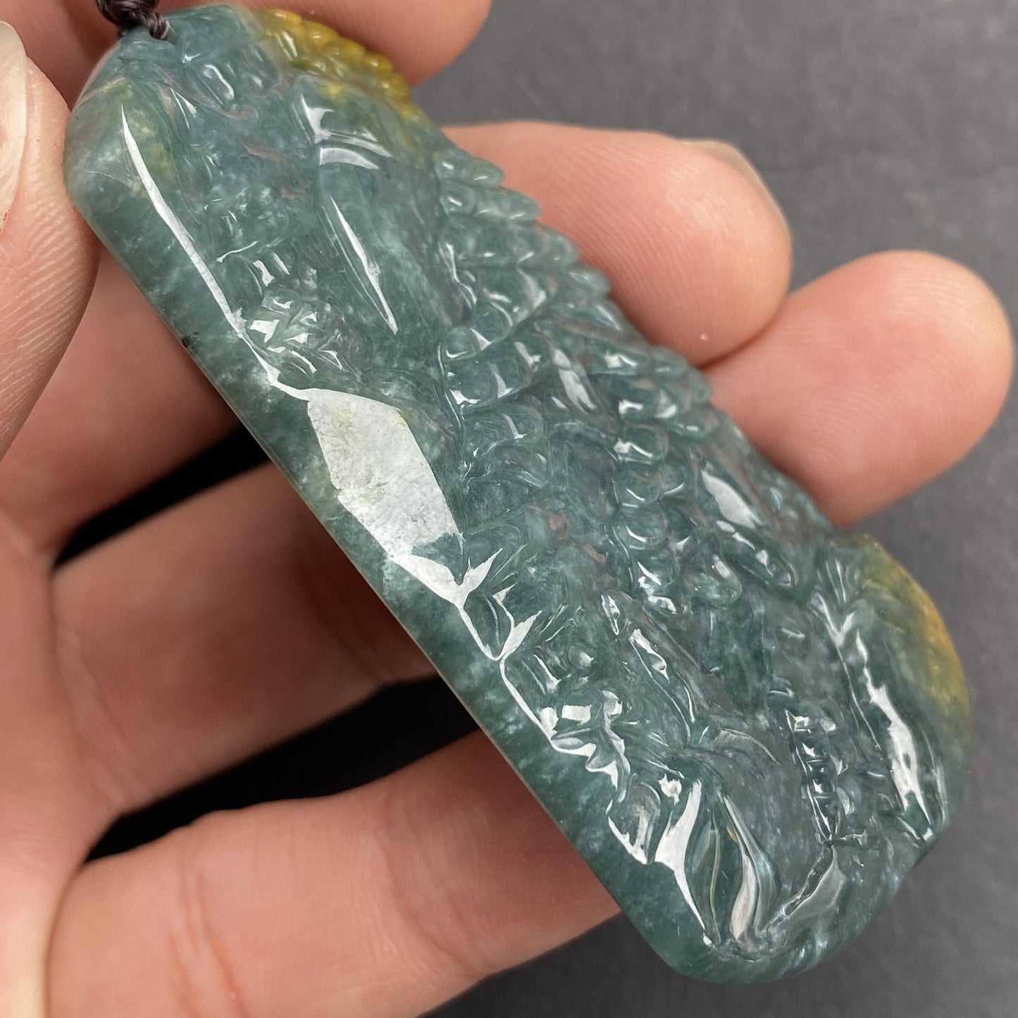 Natural Snowflakes Blue Jadeite Guatemalan jade Translucent Grade A jade Landscape  pendant scenery necklace jewelry jade gift 天然翡翠山水牌