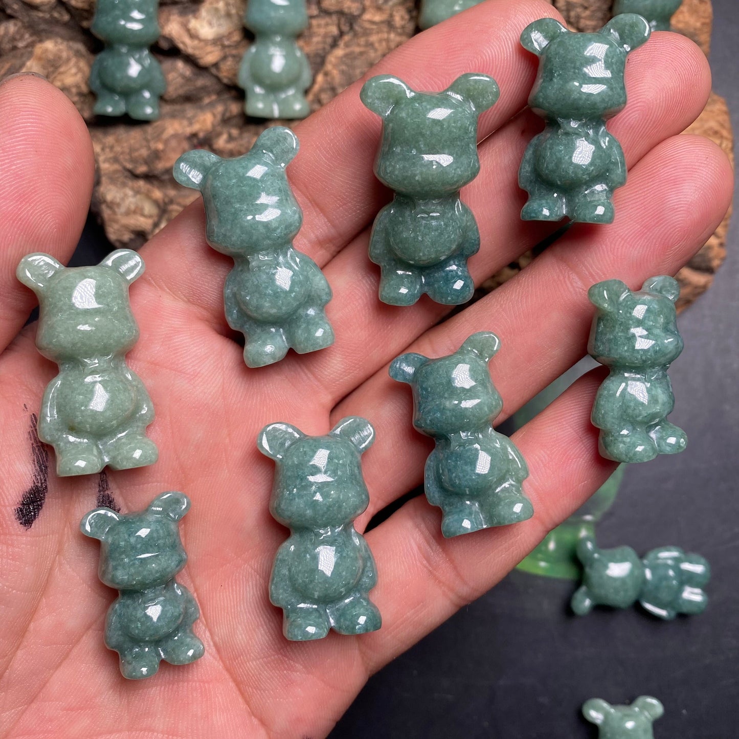 Cute Bear pendant Natural Green Grade A Jade Burma Jadeite 3d cartoon earrings  bead hand Carved Myanmar jade Pendant necklace jade gift