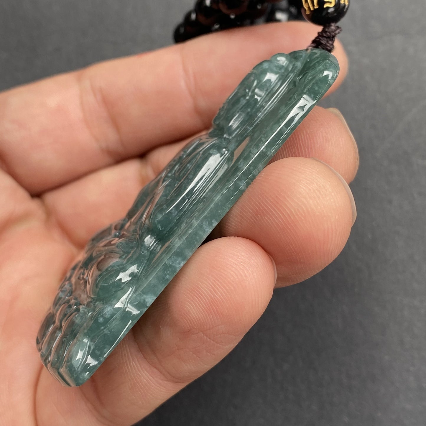 Natural Snowflakes Guatemalan jadeite Translucent Blue Grade A jade Guan yin Buddha pendant beaded necklace jade gift 翡翠A货弥勒佛