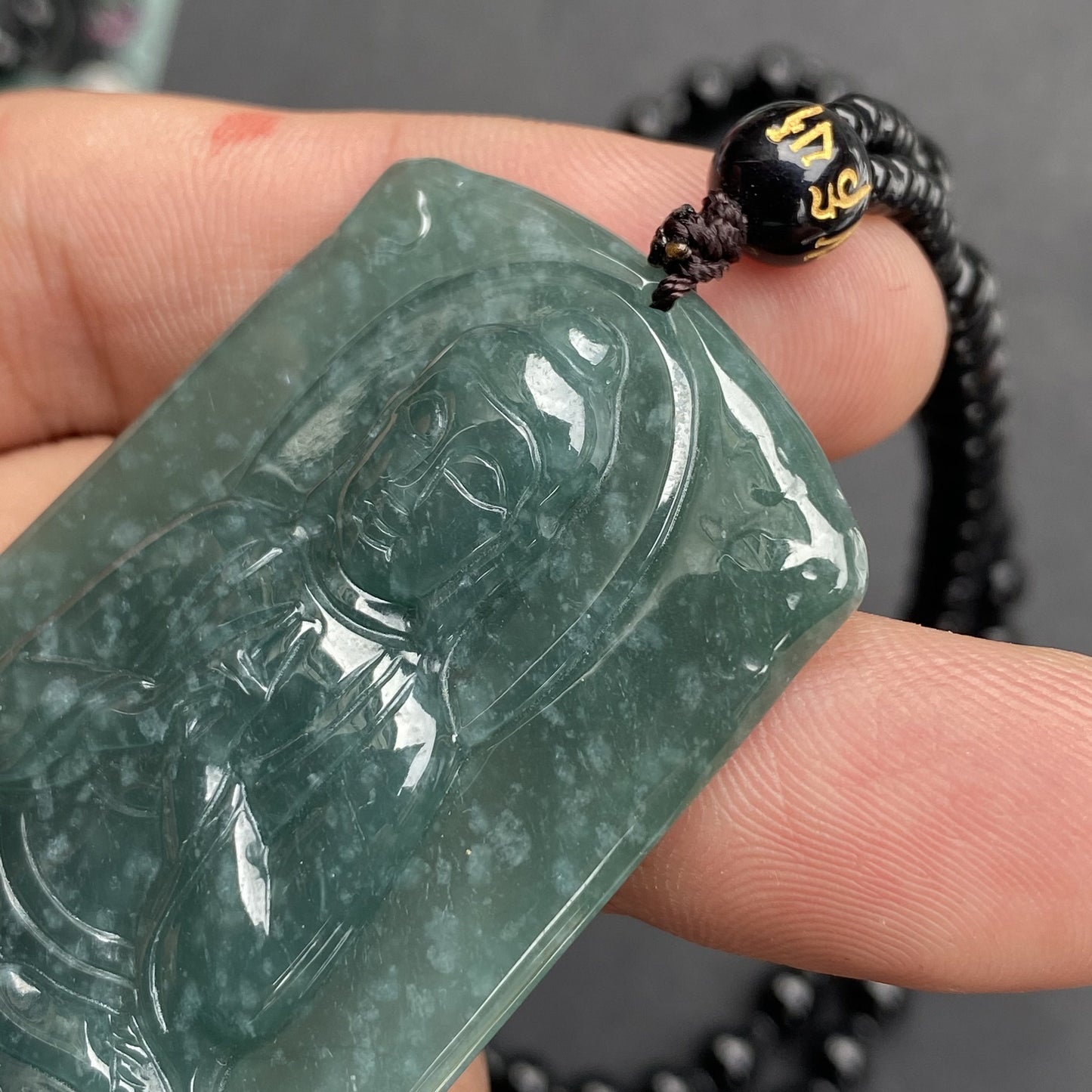 Natural Snowflakes Guatemalan jadeite Translucent Blue Grade A jade Guan yin Buddha pendant beaded necklace jade gift 翡翠A货弥勒佛