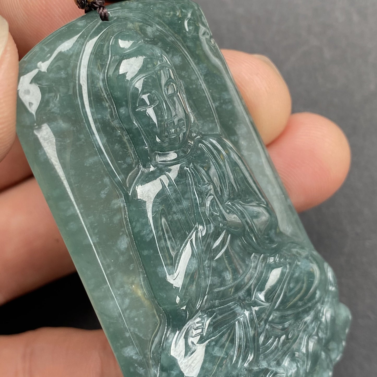 Natural Snowflakes Guatemalan jadeite Translucent Blue Grade A jade Guan yin Buddha pendant beaded necklace jade gift 翡翠A货弥勒佛