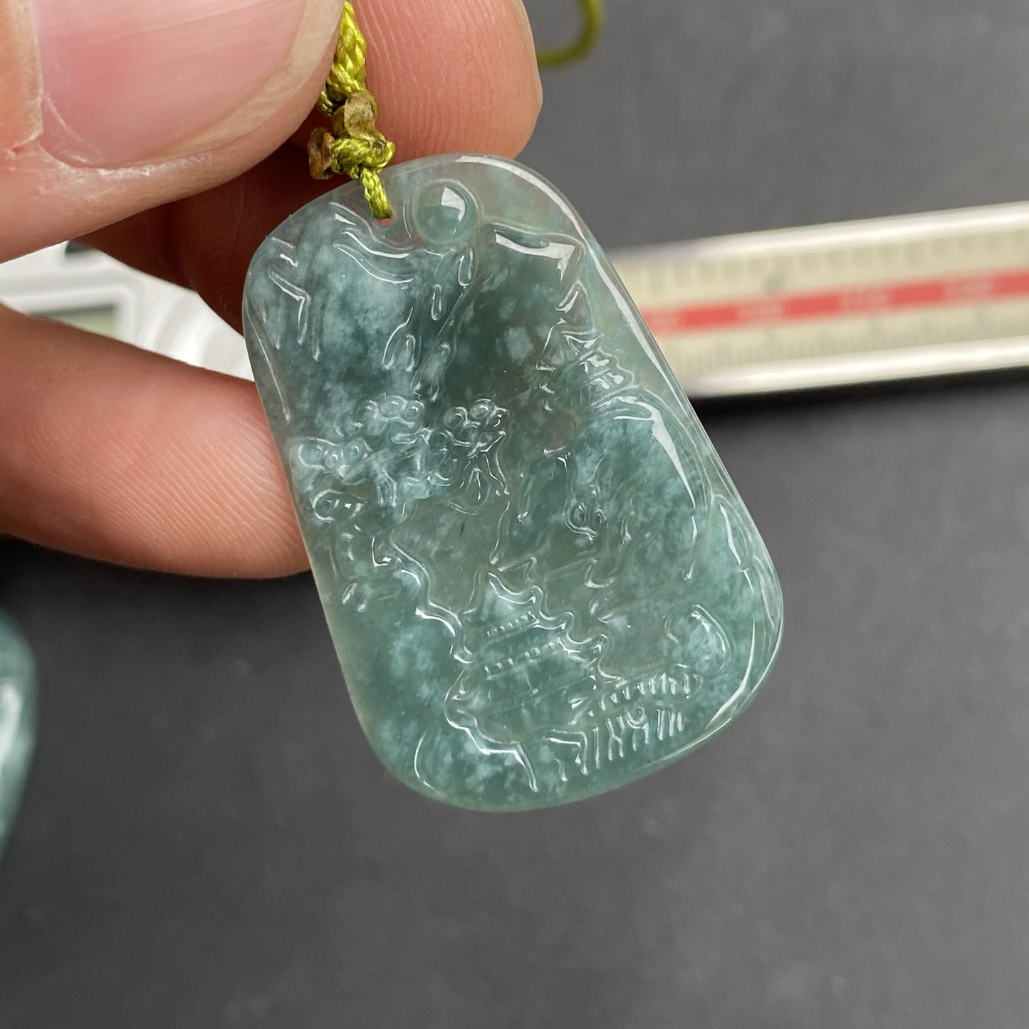 Natural Snowflakes Blue Jadeite Guatemalan jade Translucent Grade A jade Landscape  pendant scenery necklace jewelry jade gift 天然翡翠山水牌