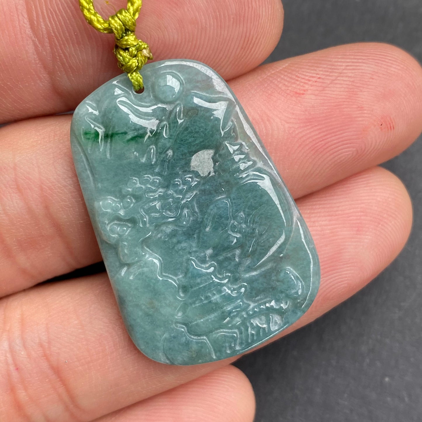 Natural Snowflakes Blue Jadeite Guatemalan jade Translucent Grade A jade Landscape  pendant scenery necklace jewelry jade gift 天然翡翠山水牌