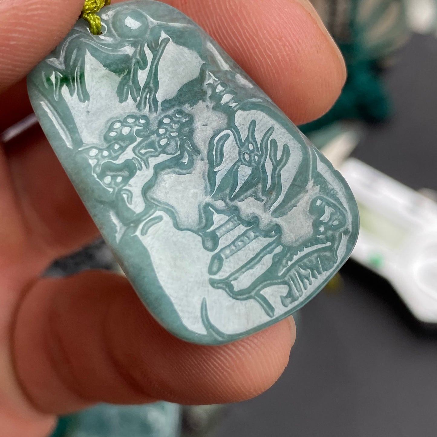 Natural Snowflakes Blue Jadeite Guatemalan jade Translucent Grade A jade Landscape  pendant scenery necklace jewelry jade gift 天然翡翠山水牌