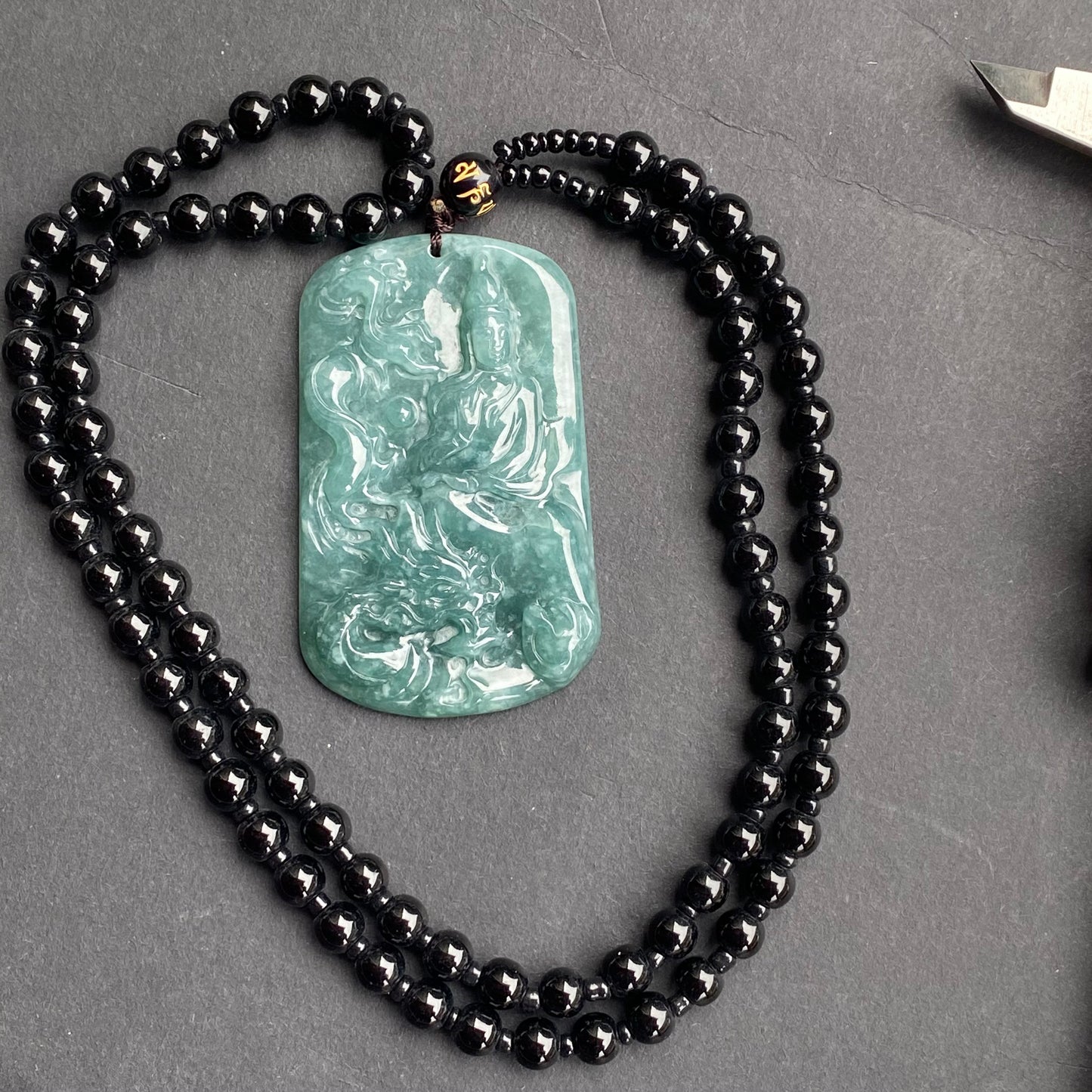 Natural snowflakes Blue Jadeite top Guatemalan jadeite Translucent Grade A jade Guan yin Buddha Kwan yin pendant Buddhism necklace jade gift