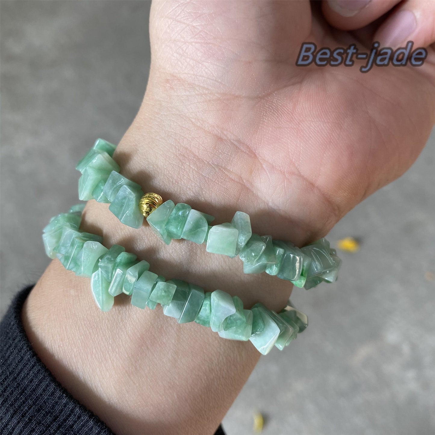 Natural Green Grade A Jade Burma Jadeite Chip bead Hand carved Lady Bracelet Girl Chain Green jade Chain Jewelry jade gift