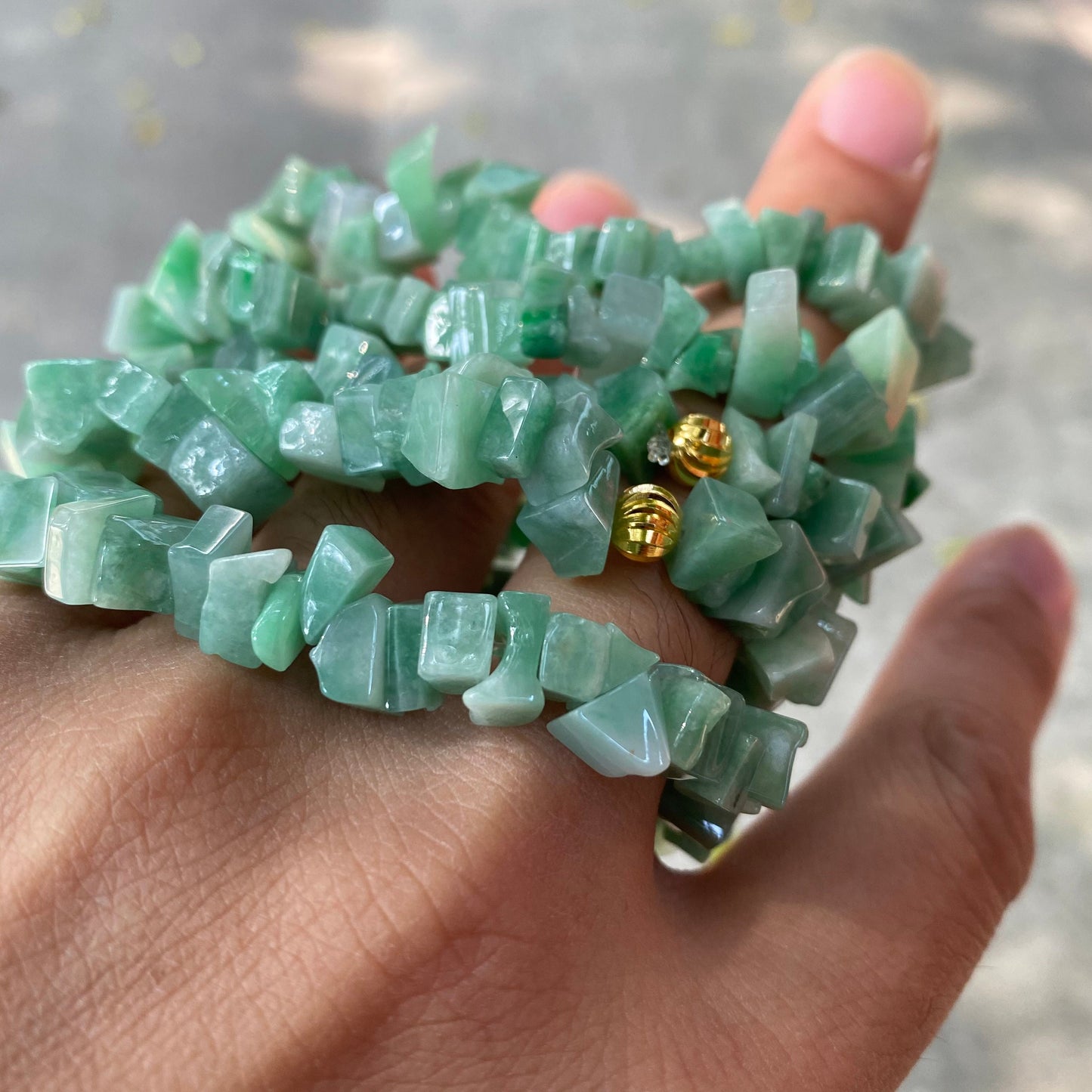 Natural Green Grade A Jade Burma Jadeite Chip bead Hand carved Lady Bracelet Girl Chain Green jade Chain Jewelry jade gift