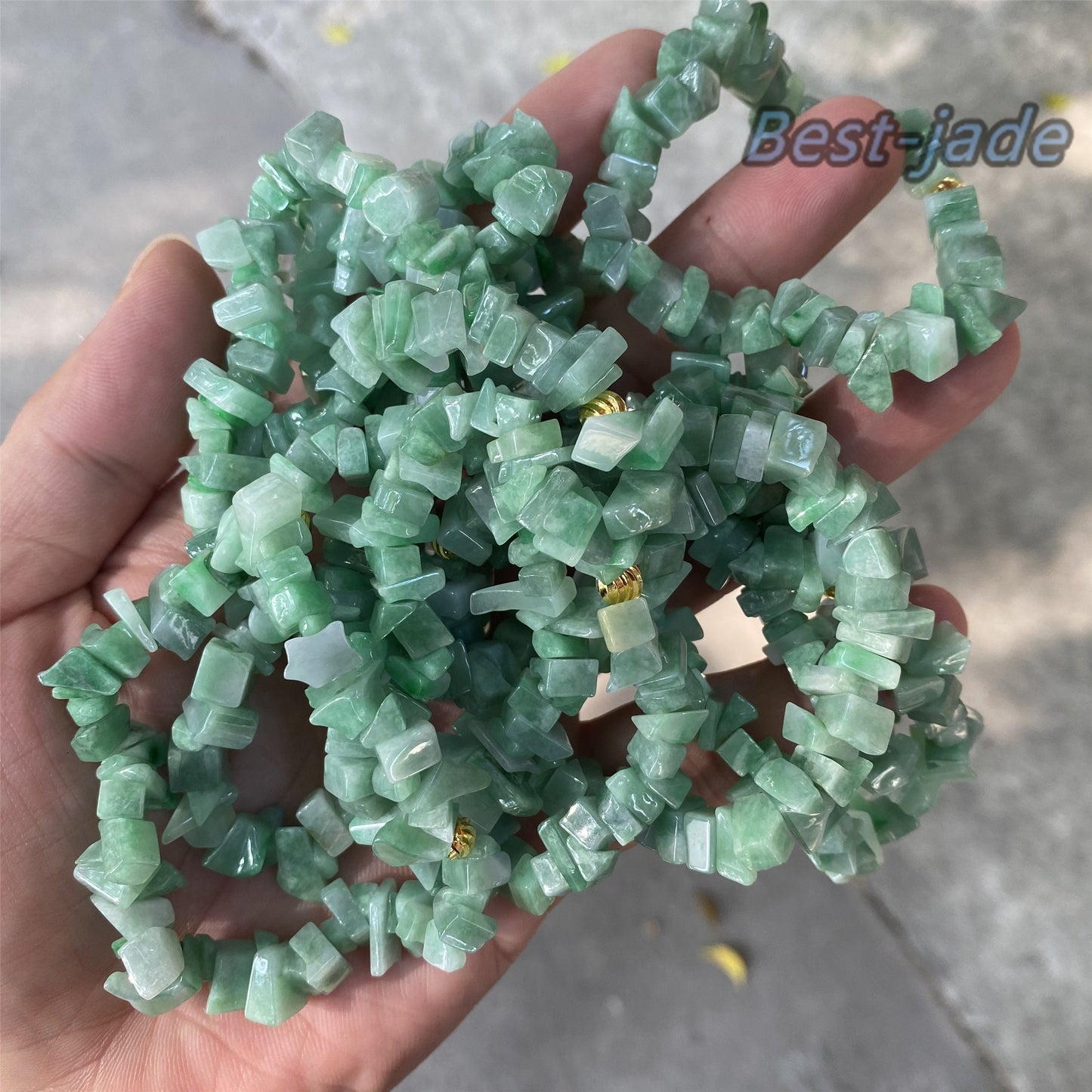 Natural Green Grade A Jade Burma Jadeite Chip bead Hand carved Lady Bracelet Girl Chain Green jade Chain Jewelry jade gift