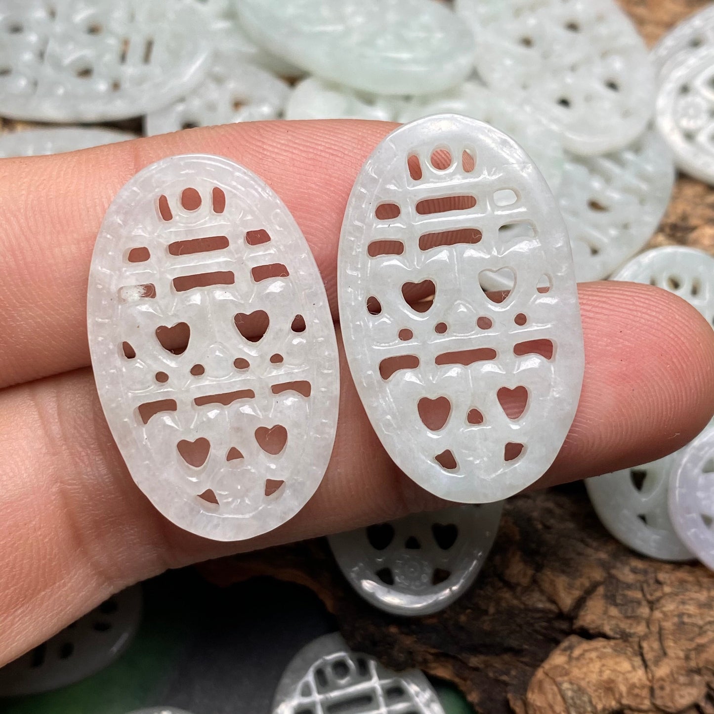 Vintage Chinese 雙喜 double happiness Pendant Natural Grade A jade Myanmar Jadeite Burma jade stone Beads infant baby girl diy earrings drop