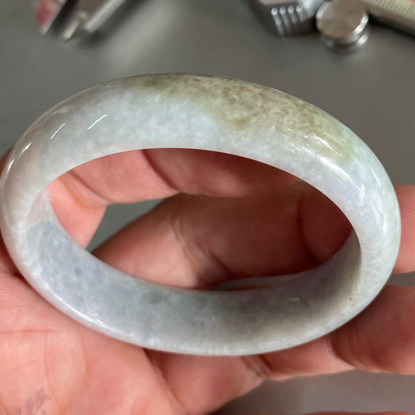 53.8×48.1mm Grade A Jade Natural green Round bangle Myanmar jadeite Lady Bracelet Ice green Type A stone small hand female bangle  翡翠飘花手镯