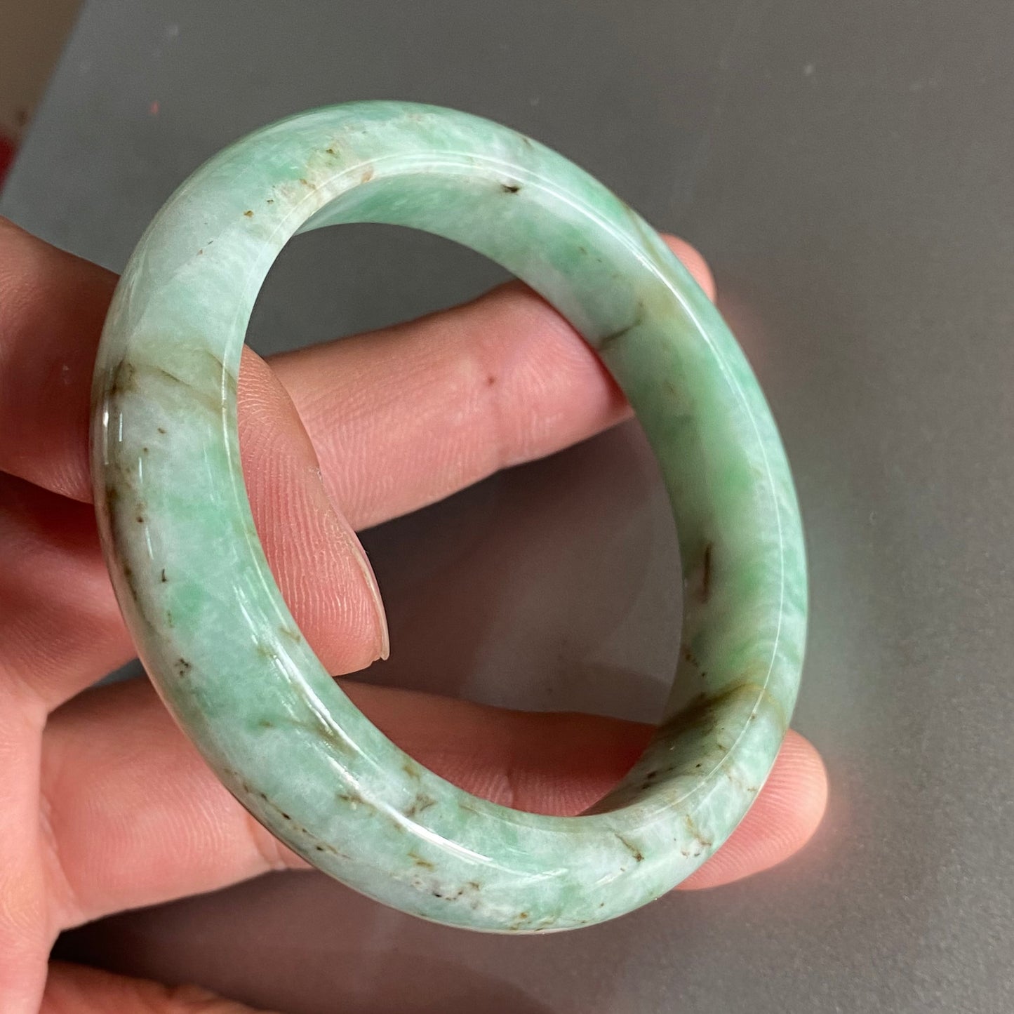 54mm Grade A Jade Natural green Round bangle Myanmar jadeite Lady Bracelet Ice green Burma Type A stone small hand female bangle  翡翠飘花手镯