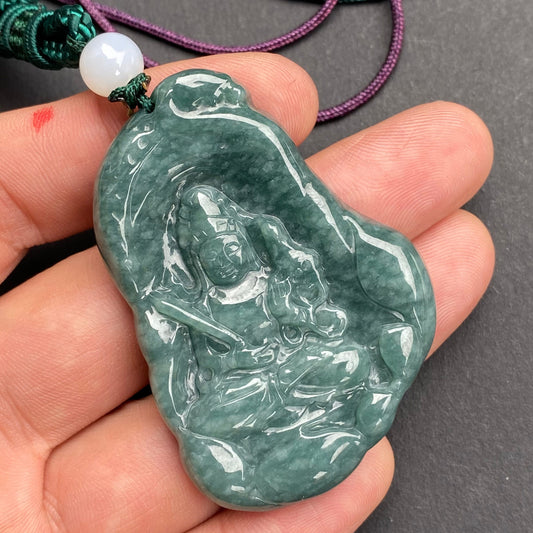 Natural Blue Yellow Jadeite top Guatemalan jadeite Translucent Grade A jade Guan yin Buddha Kwan yin pendant Buddhism necklace jade gift