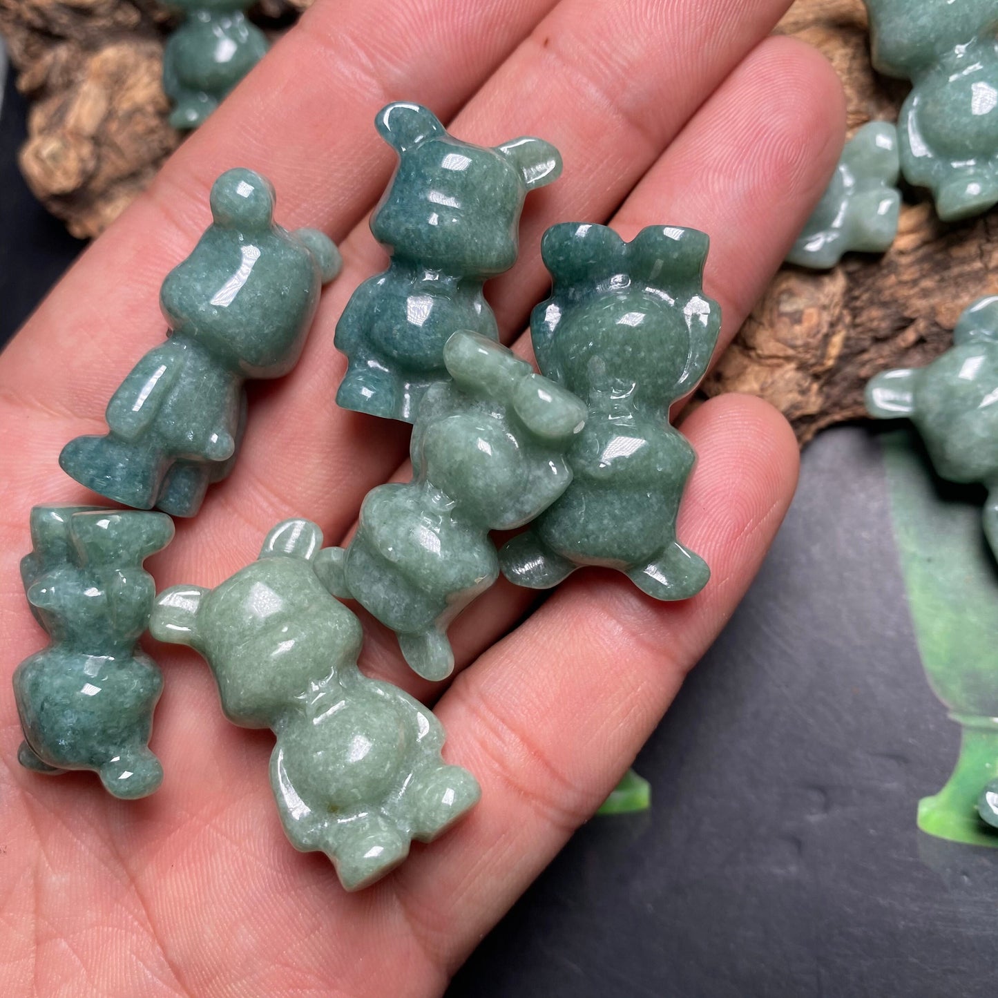 Cute Bear pendant Natural BLUE Grade A Jade Burma Jadeite 3d cartoon earrings  bead hand Carved Myanmar jade Pendant necklace jade gift