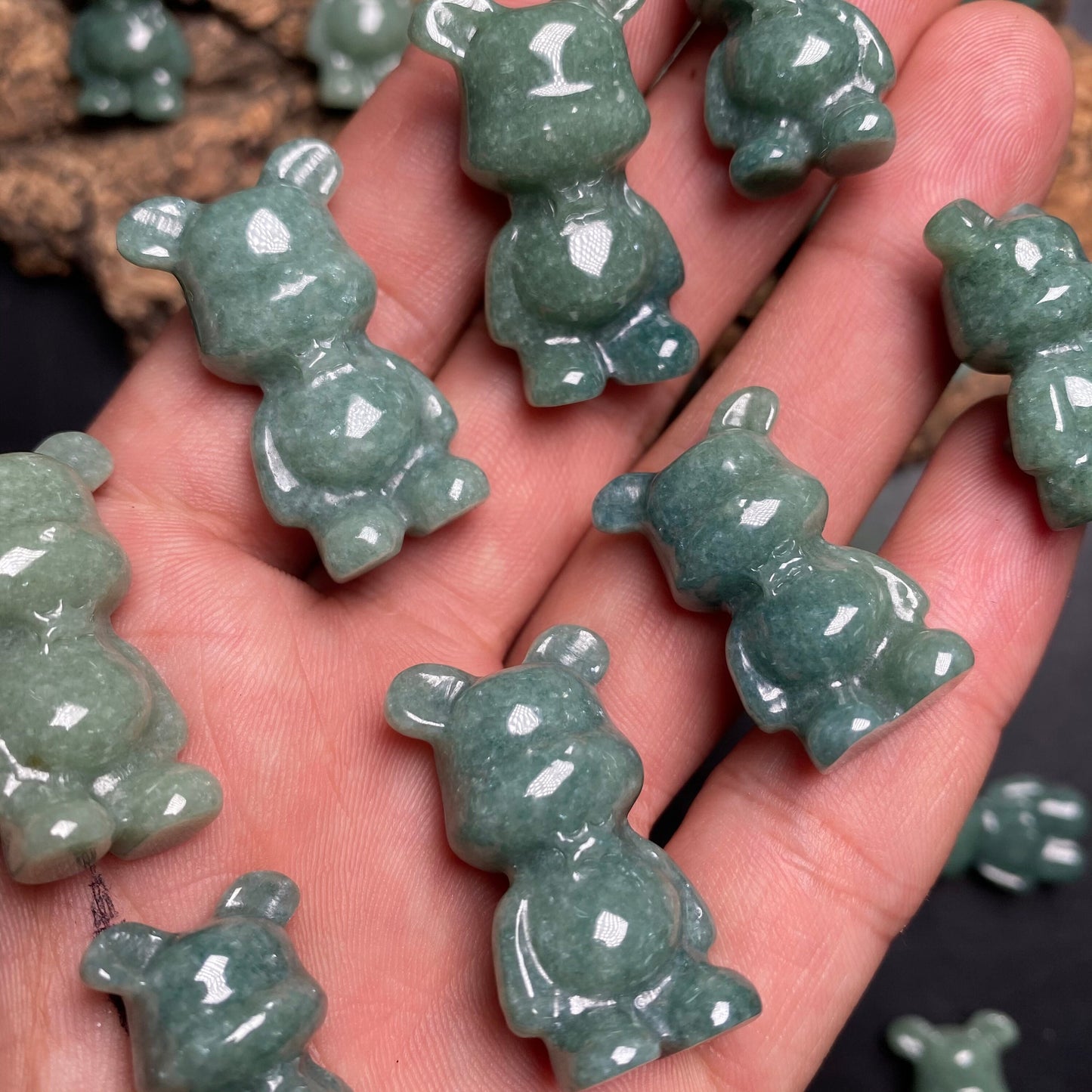 Cute Bear pendant Natural BLUE Grade A Jade Burma Jadeite 3d cartoon earrings  bead hand Carved Myanmar jade Pendant necklace jade gift