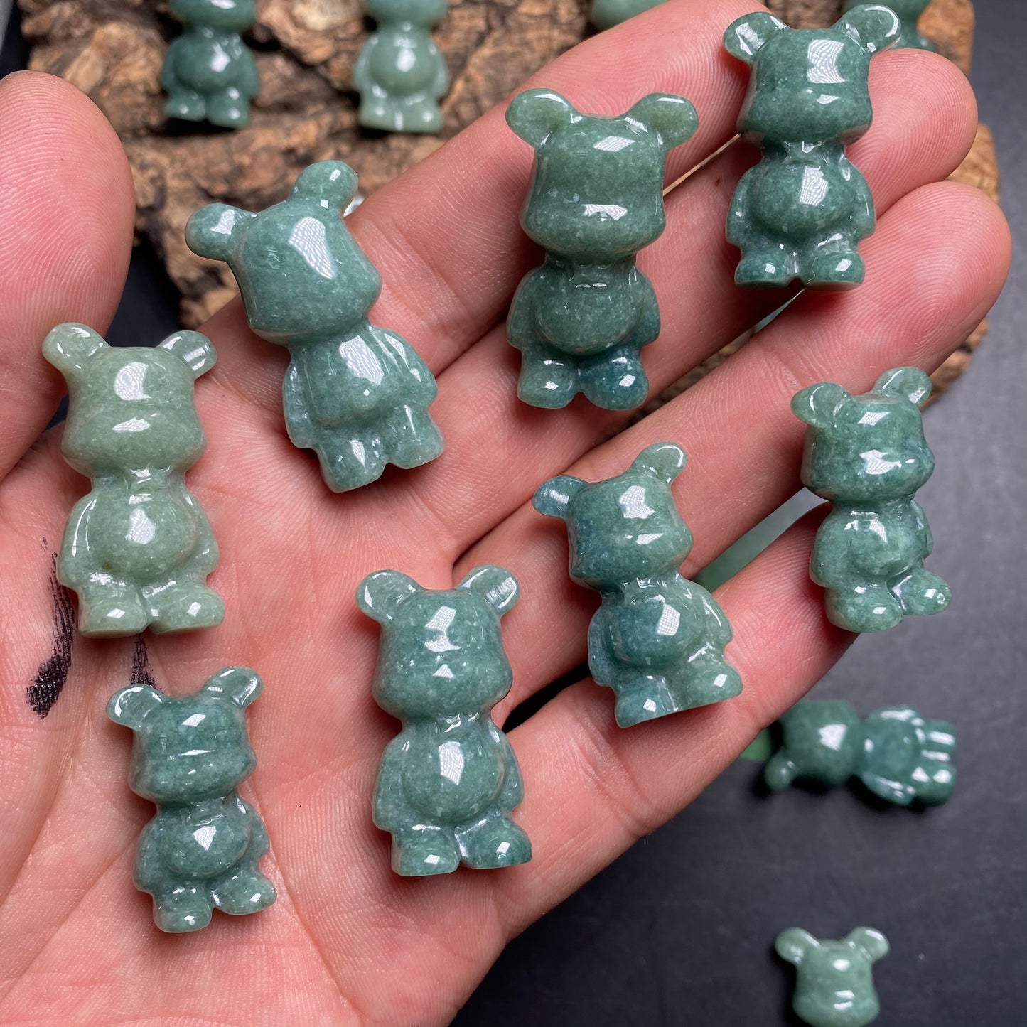 Cute Bear pendant Natural Green Grade A Jade Burma Jadeite 3d cartoon earrings  bead hand Carved Myanmar jade Pendant necklace jade gift