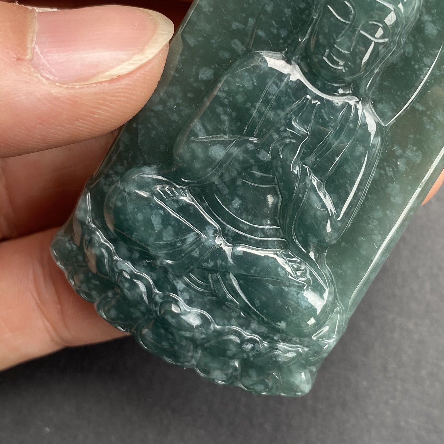 Natural Snowflakes Guatemalan jadeite Translucent Blue Grade A jade Guan yin Buddha pendant beaded necklace jade gift 翡翠A货弥勒佛