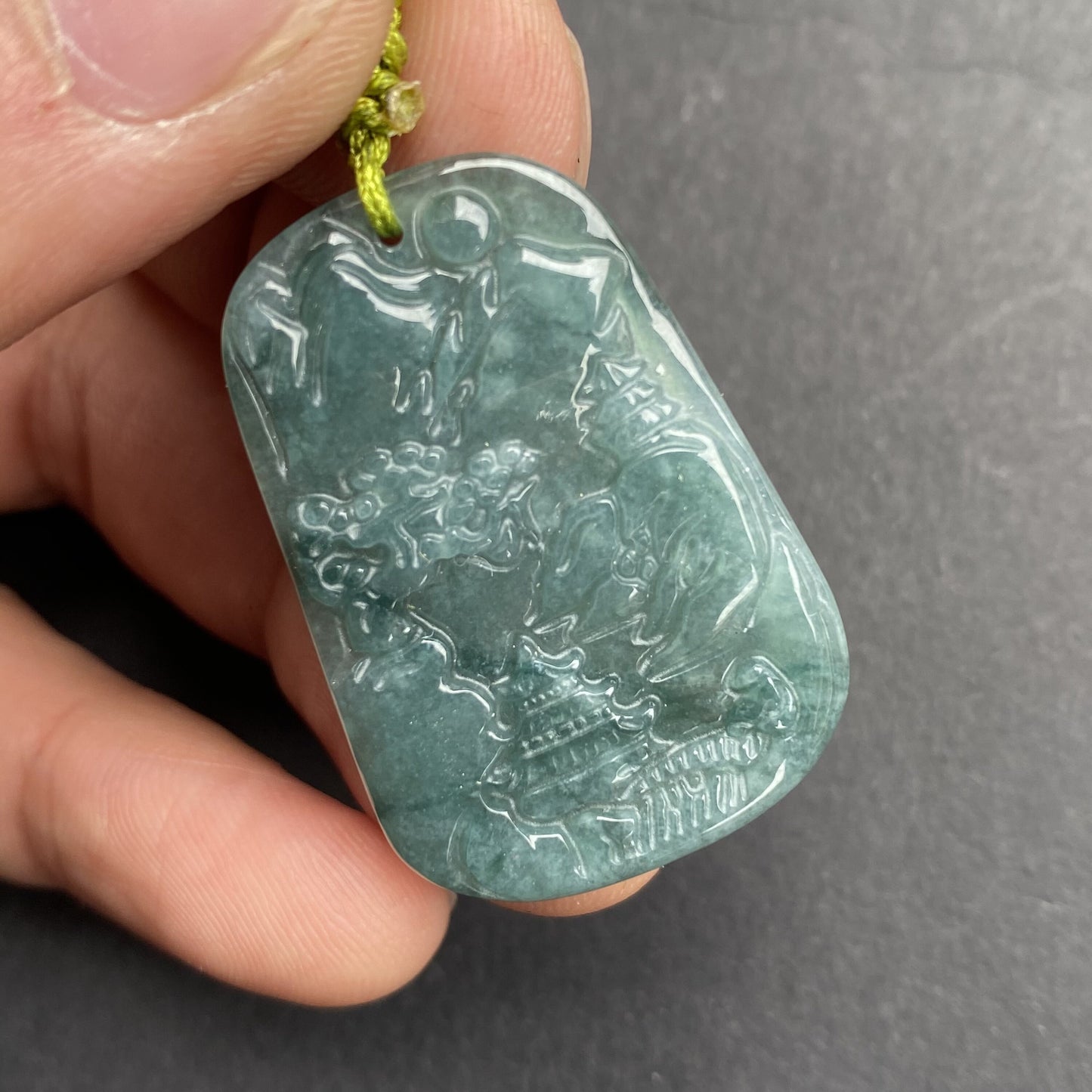 Natural Snowflakes Blue Jadeite Guatemalan jade Translucent Grade A jade Landscape  pendant scenery necklace jewelry jade gift 天然翡翠山水牌