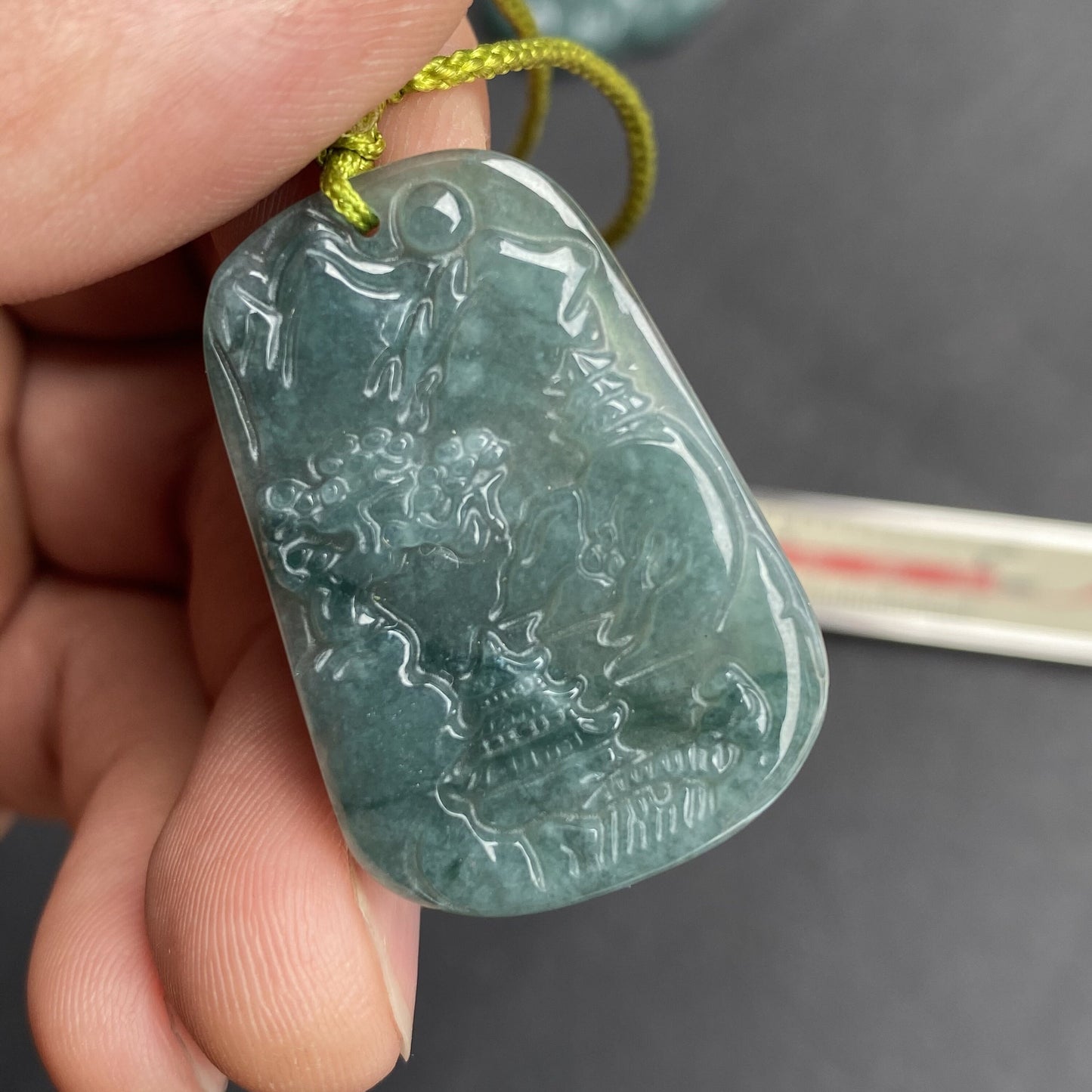 Natural Snowflakes Blue Jadeite Guatemalan jade Translucent Grade A jade Landscape  pendant scenery necklace jewelry jade gift 天然翡翠山水牌