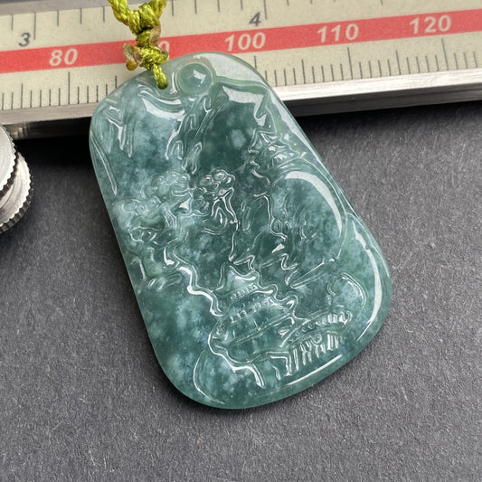 Natural Snowflakes Blue Jadeite Guatemalan jade Translucent Grade A jade Landscape  pendant scenery necklace jewelry jade gift 天然翡翠山水牌