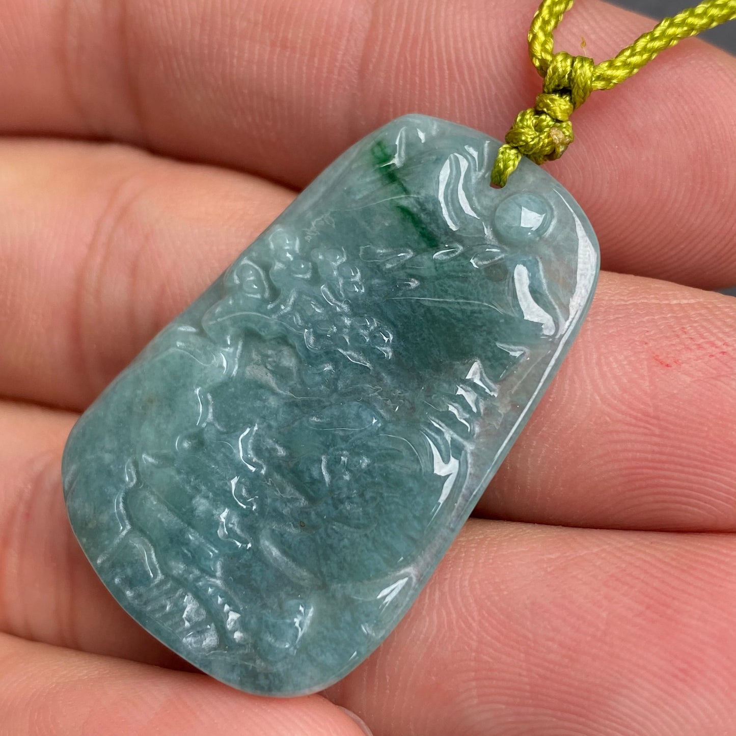 Natural Snowflakes Blue Jadeite Guatemalan jade Translucent Grade A jade Landscape  pendant scenery necklace jewelry jade gift 天然翡翠山水牌