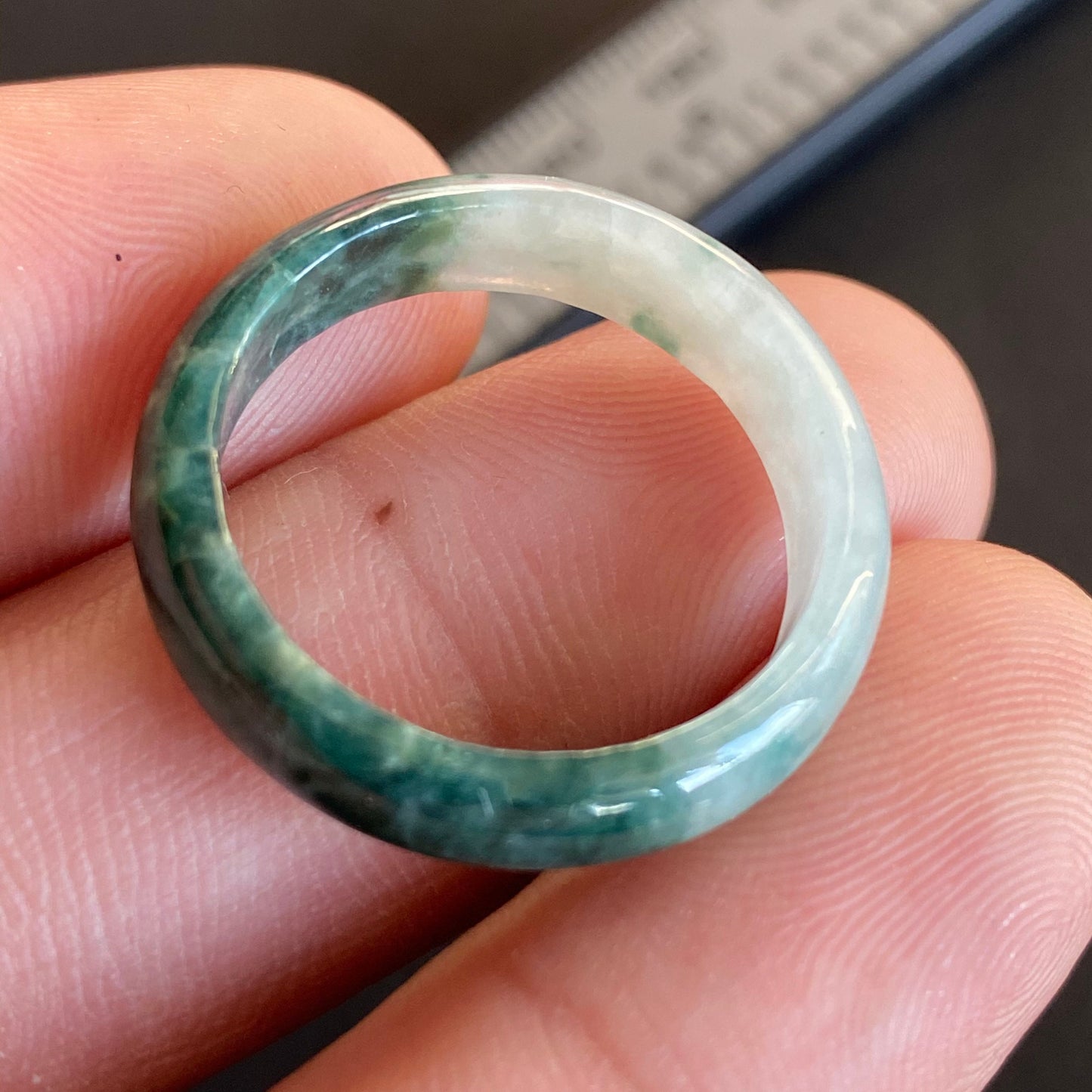 20.1mm green  flower Grade A jade Narrow Band Ring Natural Real Jadeite Hand carved bead gemstone Burma Lady jadeware rings Type A stone