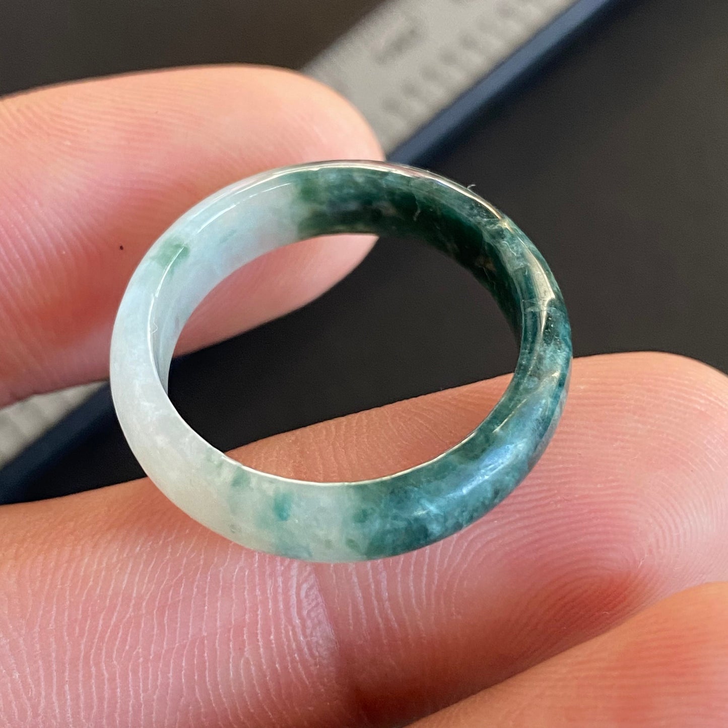 20.1mm green  flower Grade A jade Narrow Band Ring Natural Real Jadeite Hand carved bead gemstone Burma Lady jadeware rings Type A stone