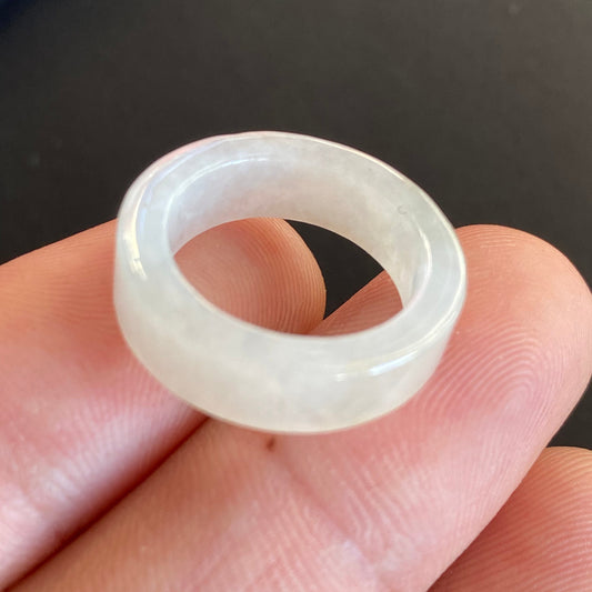 US Size5 Grade A jade Narrow Band Ring Natural Real White Jadeite Hand carved bead gemstone Burma Lady jadeware rings Type A stone