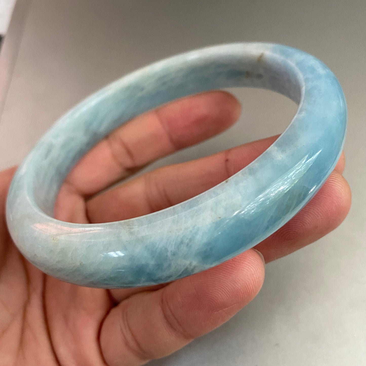 Big 76.7mm Natural Solid Aquamarine Bangle Blue Quartz Crystal Gemstone Round Bracelet Bridal Bridesmaid Gifts Wedding Gifts Jewerly jade