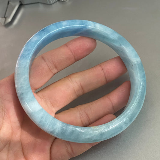 Huge 80.8mm Natural Solid Aquamarine Bangle Blue Quartz Crystal Gemstone Round Bracelet Bridal Bridesmaid Gifts Wedding Gifts Jewerly jade