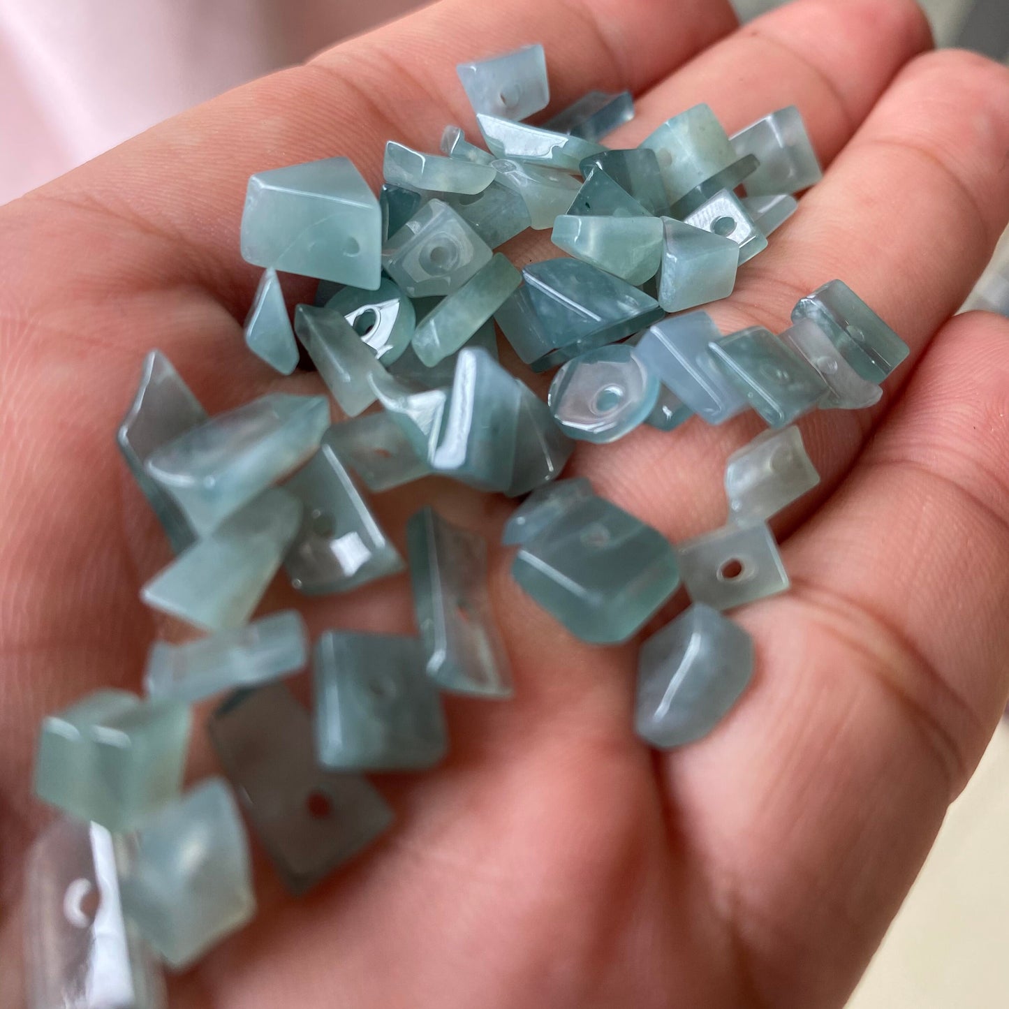 Beautiful Natural Guatemalan jadeite Translucent Blue Grade A jade loose beaded Guatemala jade bead stone Jewelry jade gift