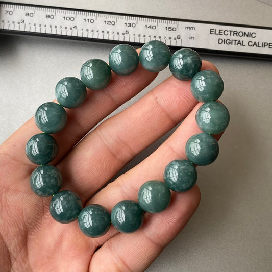 Wunderschöner natürlicher guatemaltekischer Jadeit, durchscheinende blaue Jade der Güteklasse A, rundes Perlenarmband, Guatemala-Jade, weiblicher Schmuck, Jade-Geschenk