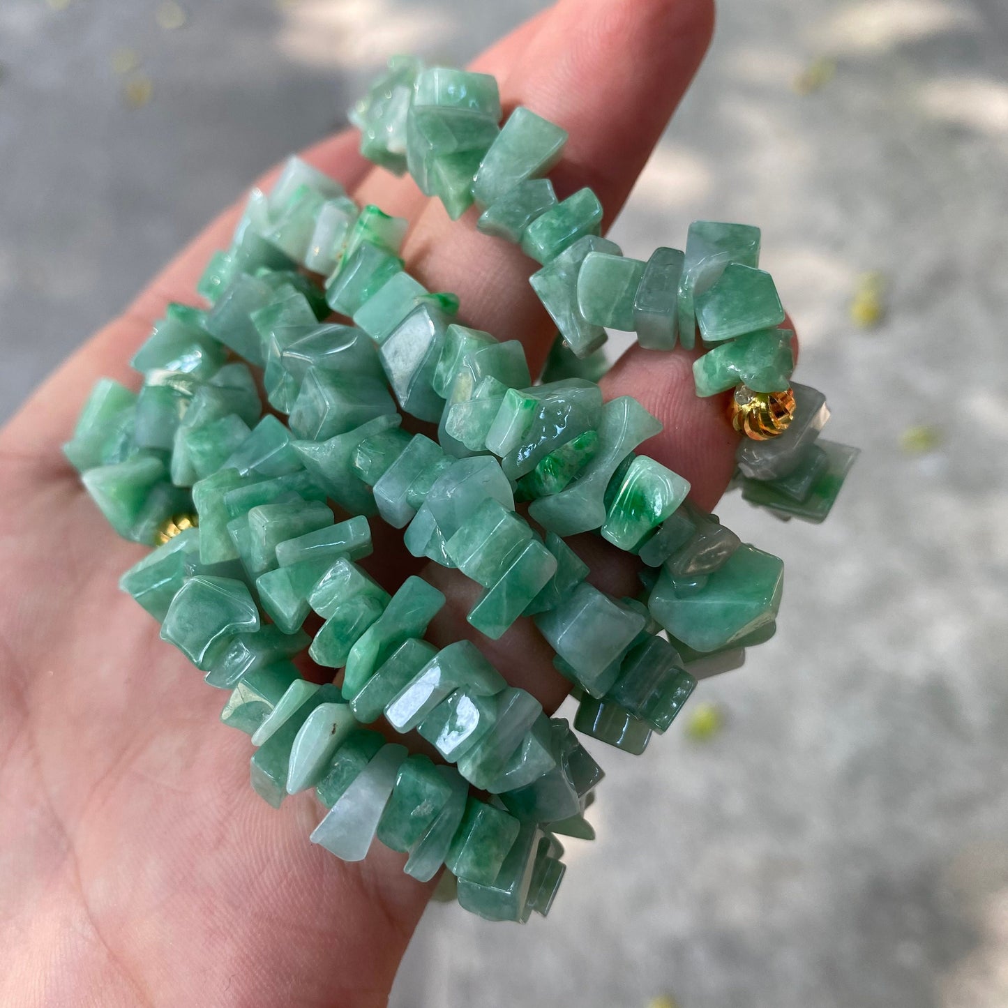 Natural Green Grade A Jade Burma Jadeite Chip bead Hand carved Lady Bracelet Girl Chain Green jade Chain Jewelry jade gift