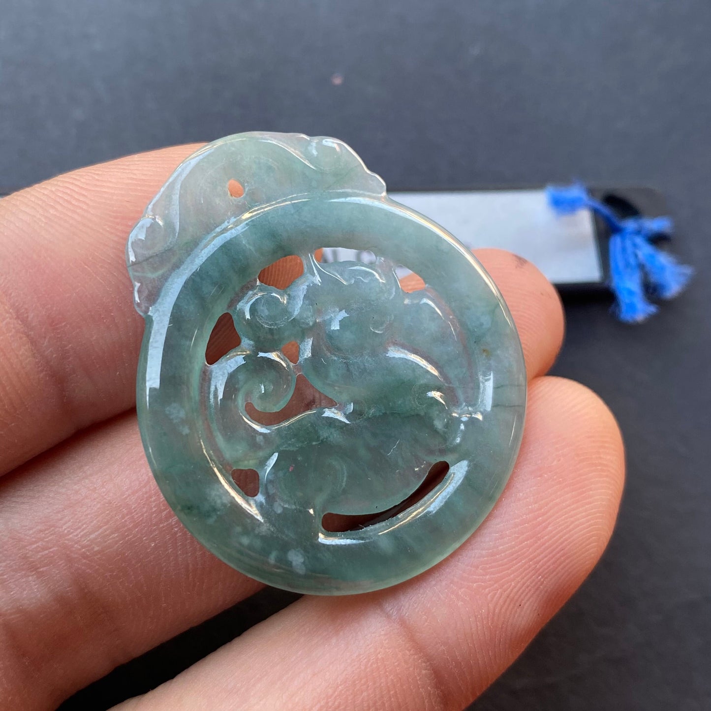 Vintage Dragon Natural transparent Guatemala Jadeite pendant Grade A Jade Blue gemstone men dragon Guatemalan jadeite pendant